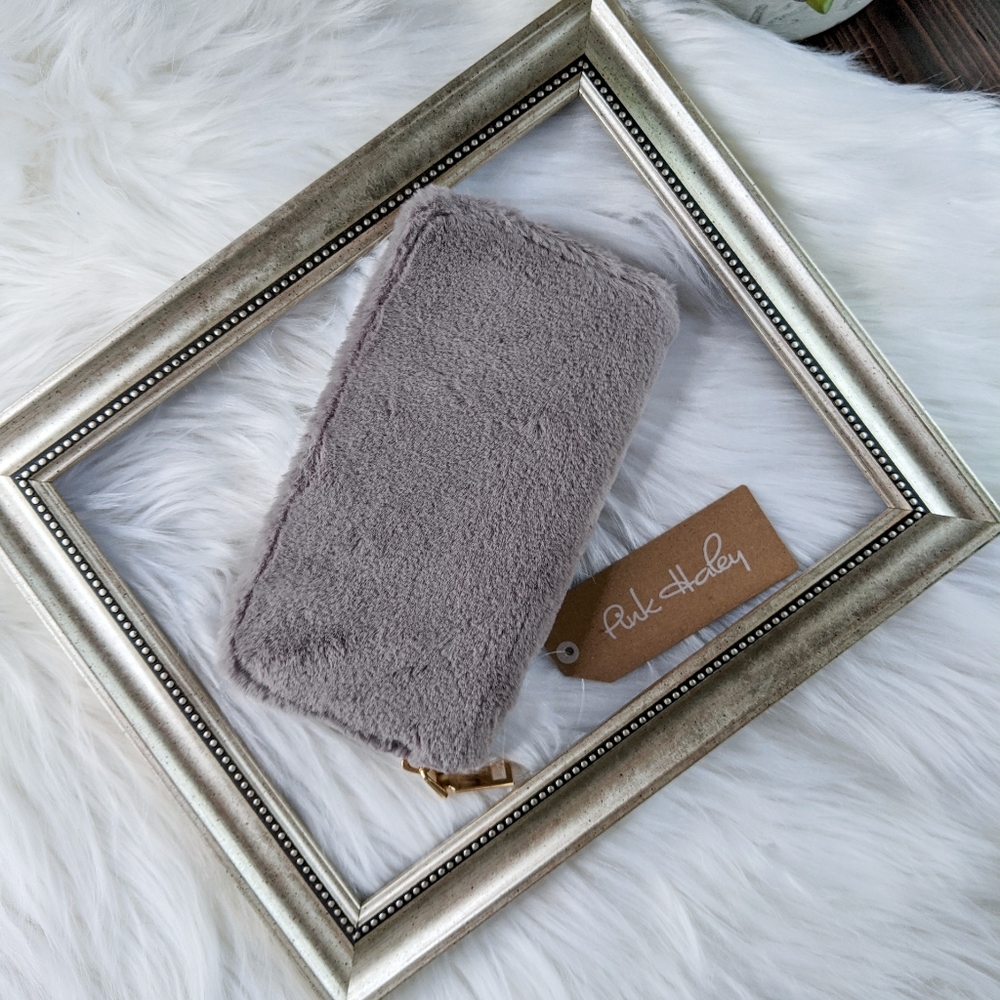 Faux Fur Wallet Clutch in Gray Only